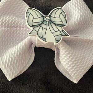 White Textured Hair Bow with Decorative Clip